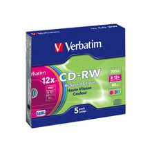 Verbatim CD-RW Verbatim 700 Mб, 8x, slim, 5 штук в упаковке