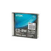 Диск CD-RW Slim case (box) TDK 4-12х 700Mb (5 шт)