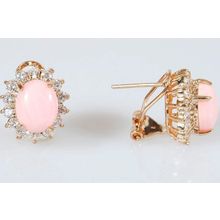 Серьги с кораллом "Овал в цирконах"