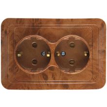 Розетка СВЕТОЗАР "ГАММА"  с заземлением, двойная, цвет орех, 16А ~250В