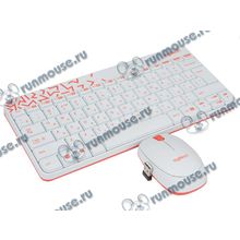 Комплект клавиатура + мышь Logitech "MK240 Nano" 920-008212, беспров., бело-красный (USB) (ret) [138278]