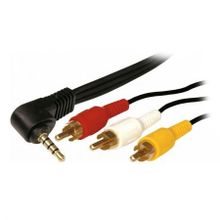 Кабель аудио видео 3.5 4-pin plug -> 3 RCA plug, 1.5 м, угловой, позол., черный, Rexant (17-4412-4)