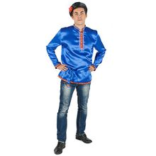 Косоворотка мужская атласная синяя, 3XL-5XL