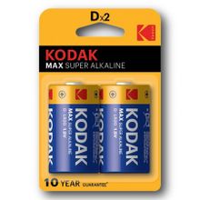 Батарейка D KODAK MAX LR20-2BL Alkaline, 2шт, блистер