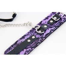 Пурпурный кружевной набор: ошейник и наручники фиолетовый с черным