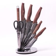 Набор кухонных ножей и ножницы на акриловой подставке 8 предметов (5 ножей+ножицы+точилка+подставка)
