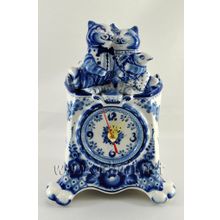 Часы настольные "Коты". Гжельский фарфор. арт. 1812
