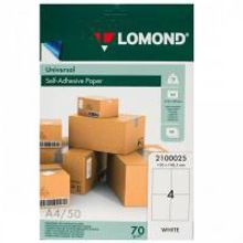LOMOND 2100025 бумага самоклеющаяся 4 части А4 (105,0 х 148,5 мм) 70 г м2, 50 листов