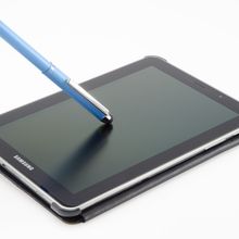 HERI V3313 - ручка со штампом и стилусом для смартфона, голубой корпус