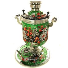 Набор самовар электрический 10 литров с художественной росписью "Ромашки на зеленом фоне" арт.103562