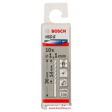 Bosch Набор 10 сверл по металлу HSS-G 1,1 мм DIN 338 (2608585467 , 2.608.585.467)