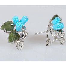 Серьги серебряные с бирюзой и нефритом "Сердечко"