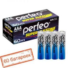 Батарейка AAA Perfeo LR03 4SH Super Alkaline, 60шт, коробка