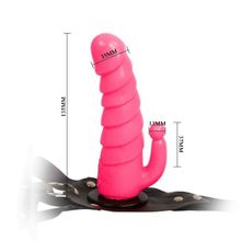 Женский страпон с фаллоимитатором и стимулятором ануса - 13,5 см. Розовый