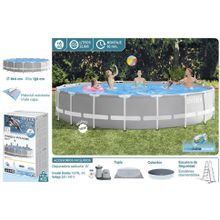 Каркасный бассейн 610х132см, Prism Frame Pool, фильтр насос 5678 л ч, лестница, тент, подстилка Intex 26756