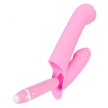 Нежно-розовая двойная вибронасадка на палец Vibrating Finger Extension - 17 см. (233776)