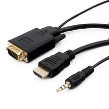 Кабель HDMI - VGA, 19M 15M + 3.5 audio, 10 м, позол. разъемы, черный, Cablexpert (A-HDMI-VGA-03-10M)