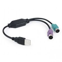 Адаптер USB Am - 2xPS 2 для клавиатуры и мыши, 0.3 м, черный, Gembird UAPS12-BK