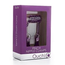Shots Media BV Клипсы на соски с фиолетовой цепочкой Pinch Nipple Clamps (фиолетовый)