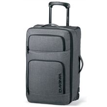 Мужская дорожная сумка серого цвета с чёрными молниями на колёсикахDakine OverheaD 42L Carbon с выдвижной ручкой