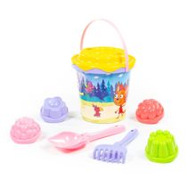 Песочный набор Три кота №5: Ведро с наклейкой, ситечко Солнышко, лопатка №5, грабельки №5, 4 формочки