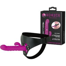 Фиолетовый страпон с пульсацией Wonder Thruster - 20 см. фиолетовый с черным