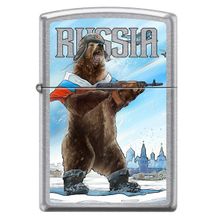 Зажигалка серебристая матовая Zippo Русский медведь с покрытием Street Chrome