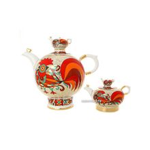 Комплект чайников форма "Семейный", роспись "Красный петух", Императорский фарфоровый завод
