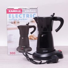 Кофеварка гейзерная электрическая Kamille 300мл (6 порций) из алюминия (чёрный)