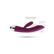 Фиолетовый вибратор Trysta с клиторальным отростком и движущимся шариком в кончике - 18,6 см. Фиолетовый