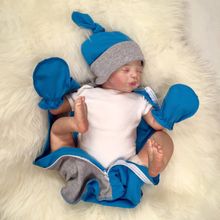 СуперМаМкет Комплект: кокон "Небесный меланж" + шапочка + антицарапки plml-01013 синий