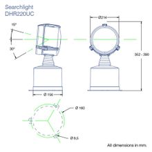 DHR Прожектор поисковый DHR 220UC 220UC024 24 В 250 Вт 441000 кд дальность до 664 м без панели управления