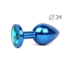 Коническая синяя анальная втулка с голубым кристаллом - 8,2 см. Голубой