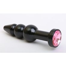 4sexdreaM Чёрная анальная ёлочка с розовым кристаллом - 11,2 см. (розовый)