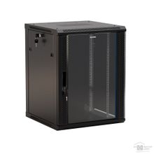 Hyperline TWB-1866-GP-RAL9004 Шкаф настенный 19-дюймовый 19" , 18U, 908x 600х 600мм, стеклянная дверь с перфорацией по бокам, ручка с замком, цвет черный RAL 9004 разобранный