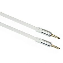 Кабель аудио 3.5 4-pin plug -> 3.5 4-pin plug, 1 м, белый, плоский, позол. разъемы, Rexant (18-4004)