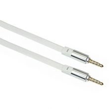 Кабель аудио 3.5 4-pin plug -> 3.5 4-pin plug, 1 м, белый, плоский, позол. разъемы, Rexant (18-4004)