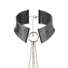 Bijoux Indiscrets Чёрный ошейник с цепочками Desir Metallique Collar (черный с золотистым)