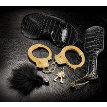 Pipedream Набор Beginners Fantasy Kit из наручников, пуховки, маски и шлепалки (золотистый с черным)