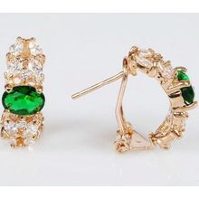 Серьги с зелёным фианитом "Кабошон с косичкой"