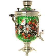 Набор самовар электрический 10 литров с художественной росписью "Ромашки на зеленом фоне" арт.103562