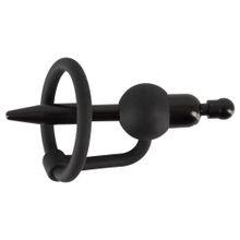 Черный силиконовый дилятор с вибрацией и кольцом PenisPlug with a Glans Ring & Vibration (248084)