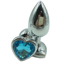 Анальная втулка с кристаллом сердце Medium голубое 7,5 см
