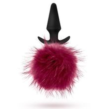 Blush Novelties Силиконовая анальная пробка с бордовым заячьим хвостом Fur Pom Pom - 12,7 см. (бордовый)