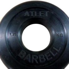 Диск MB Barbell Atlet, обрезиненный черный d-51mm  1,25кг