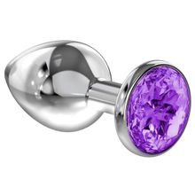 Lola toys Малая серебристая анальная пробка Diamond Purple Sparkle Small с фиолетовым кристаллом - 7 см. (фиолетовый)