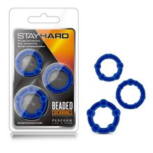 Blush Novelties Набор из 3 синих эрекционных колец Stay Hard Beaded Cockrings (синий)