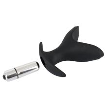 Чёрная анальная V-образная пробка Black Velvets Vibrating Anchor Plug с вибрацией - 10,3 см.