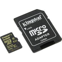 Карта памяти  Kingston   SDCG 64GB   microSDXC Memory Card 64Gb UHS-I U3 + microSD--SD Adapter