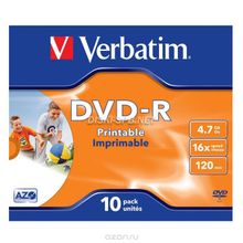 DVD-R диск 16х Verbatim 4.7 Гб Photo Printable. 10 дисков.